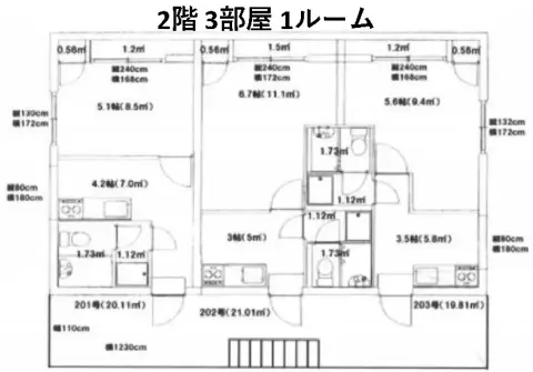 2階1ルームアパート間取り